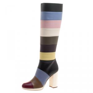 Valentino Multicolor Striped Leather Knee Boots Size 38