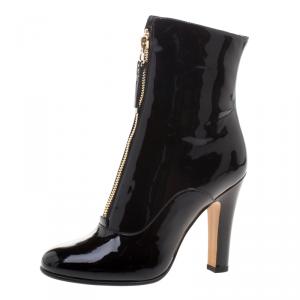 مملوكة مسبقًا Valentino Black Patent Leather Zip Detail Mid Calf Boots Size 38