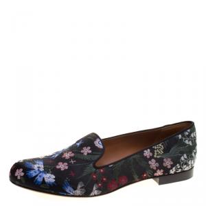 Pre Owned Valentino Black Spring Garden Brocade Smoking Slippers Size 40