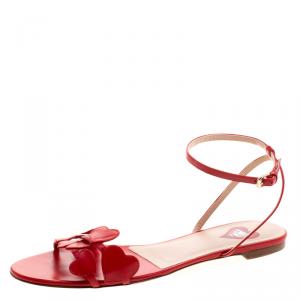 Pre Owned Valentino Red Leather L'Amour Flat Sandals Size 40