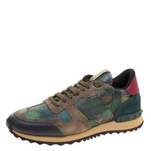 Pre Owned Valentino Multicolor Camo Butterfly Printed Rockrunner Sneakers Size 39