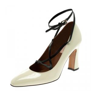 Pre Owned Valentino Beige Patent Leather Bianca Lace Up Pumps Size 40