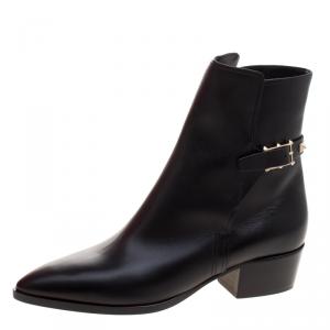 Pre Owned Valentino Black Leather Rockstud Pointed Toe Ankle Boots Size 38