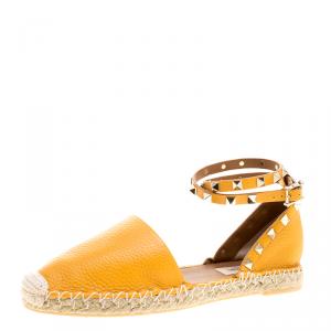 Pre Owned Valentino Tan Leather Rockstud Espadrilles Size 38