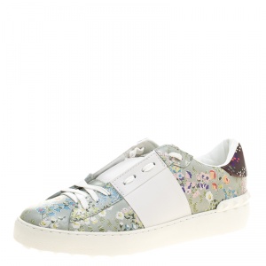 Pre Owned Valentino White Floral Printed Leather Open Sneakers Size 39