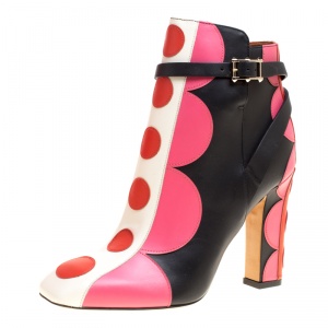 Pre Owned Valentino Multicolor Leather Polka Dot Ankle Boots Size 37