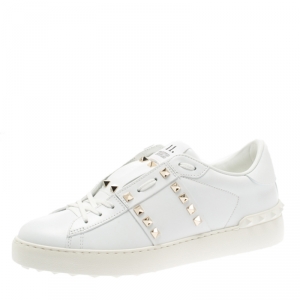 Pre Owned Valentino White Leather Rockstud Untitled Low Top Sneakers Size 41