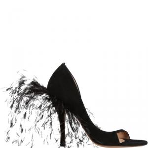 Pre Owned Valentino Black Suede With Ostrich Feather D'Orsay Open Toe Sandals Size 40