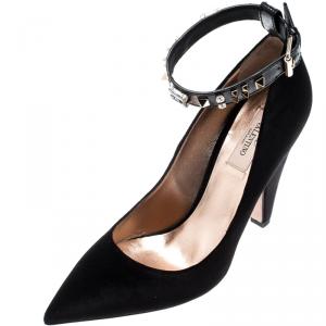 Pre Owned Valentino Black Suede Ankle Strap Pointed Toe Pumps Size 40