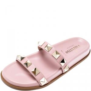 Pre Owned Valentino Loto Rubber Rockstud Flat Slides Size 38.5