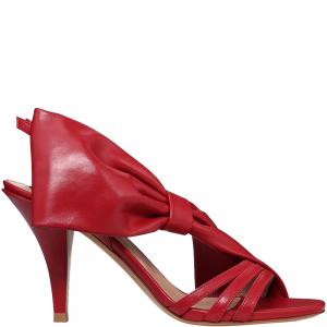 Pre Owned Valentino Rosso Leather Bow Detail Slingback Sandals Size 36.5