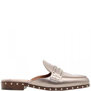 Pre Owned Valentino Argento Vintage Nappa Leather Soul Rockstud Flat Mules Size 38