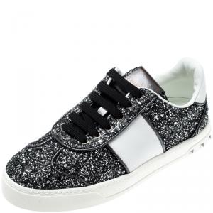 Pre Owned Valentino Rutenio/Bianco Glitter Flycrew Lace Up Sneakers Size 39