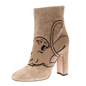 مملوكة مسبقًا Valentino Beige Suede Panther Ankle Boots Size 41