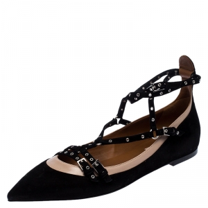 Pre Owned Valentino Black Suede Love Latch Caged Ballet Flats Size 40