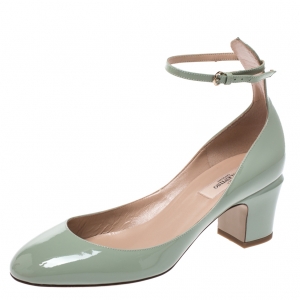 Pre Owned Valentino Green Patent Leather Tango Ankle Strap Pumps Size 39