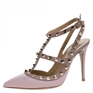 Pre Owned Valentino Light Pink Leather Rockstud Pointed Toe Sandals Size 36