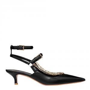 Pre Owned Valentino Black Leather Chain Detail Ankle Strap Pumps Size 39.5