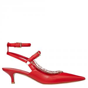 Pre Owned Valentino Rouge Pur Leather Chain Detail Ankle Strap Pumps Size 41