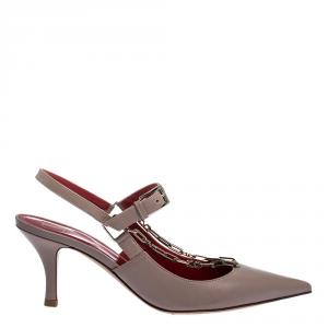 Pre Owned Valentino Poudre Leather Chain Detail Slingback Pumps Size 36.5
