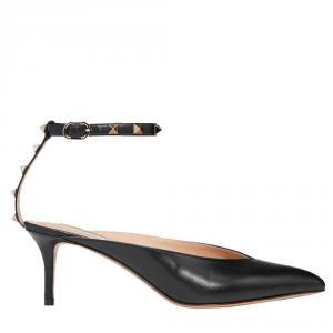 Pre Owned Valentino Black Leather Rockstud Hype Ankle Strap Pumps Size 38