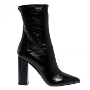 Pre Owned Valentino Black Patent Leather Ankle Boots Size 41