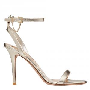 Pre Owned Valentino Peach Leather Chain Detail Ankle Strap Sandals Size 37.5