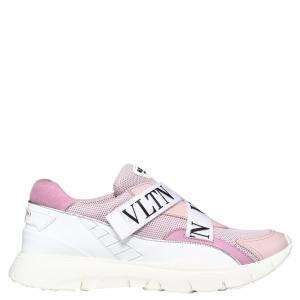 Pre Owned Valentino Water Rose Stretch Knit and Leather VLTN Heroes Her Low-Top Sneakers Size 36