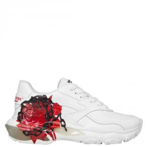 Pre Owned Valentino White Chain Rose by Undercover Print Leather Bounce Sneakers Size 40