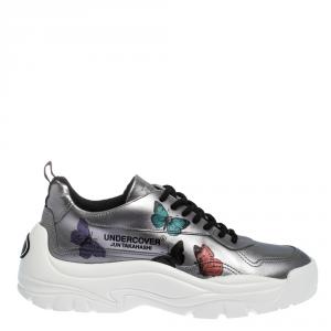 Pre Owned Valentino Silver Leather Butterflies by Undercover Print Platform Sneakers Size 39