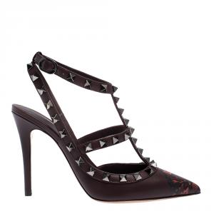 Pre Owned Valentino Rubin Rose by Undercover Print Leather Rockstud Strappy Sandals Size 39