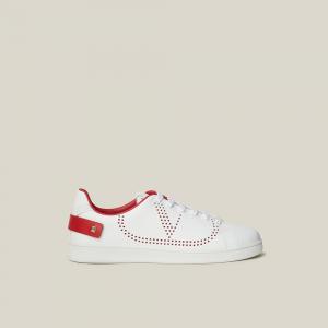 Pre Owned  Valentino Garavani White V-Logo Leather Sneakers Size IT 40.5