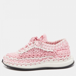 Pre Owned Valentino Pink/White Woven Fabric Low Top Sneakers Size 38