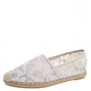 Pre Owned Valentino White Lace Espadrille Flats Size 40