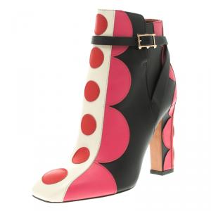 Pre Owned Valentino Multicolor Leather Polka Dot Ankle Boots Size 37