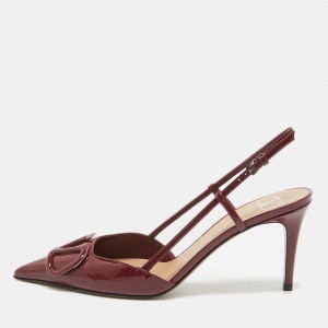 Pre Owned Valentino Burgundy Patent Escape VLogo Pumps Size 39