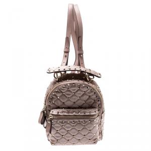 Valentino Dusty Rose Pink Quilted Nylon Mini Rockstud Spike Backpack