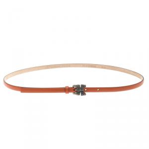 مملوكة مسبقًا حزام فالنتينو بإبزيم فراشة مرصعة كريستال جلد برتقالي رفيع 85 سم