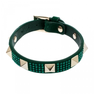 Valentino Emerald Green Suede Crystal Embellished Rockstud Bracelet