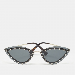 Valentino Black/Gold VA 2033 Crystals Rimless Cat Eye Sunglasses