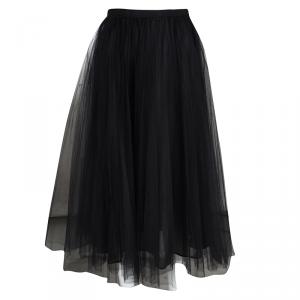 مملوكة مسبقًا Valentino Black Pleated Tulle Midi Skirt M