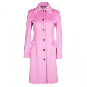 Valentino Pink Cashmere Floral Print Lined Long Coat S