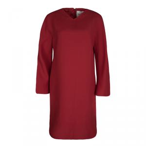 Valentino Red Wool and Silk Long Sleeve Shift Dress M