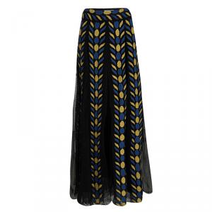 مملوكة مسبقًا Valentino Black Pleated Organza Contrast Chenille Embroidered Maxi Skirt  M