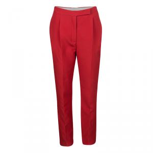 Pre Owned Valentino Red Wool and Silk Blend Tapered Trousers S