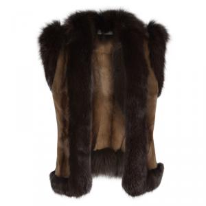 Pre Owned Valentino Brown Mustela Vison Front Open Vest M