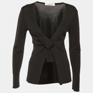 مملوكة مسبقًا Valentino Black Knit Bow Detail Cardigan L