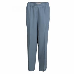 Pre Owned Valentino Grey Drawstring Waist Detail Silk Pants M