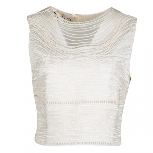 Pre Owned Valentino Boutique Vintage Cream Textured Silk Cutout Detail Sleeveless Crop Top XL