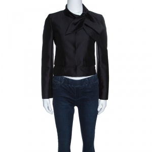 Pre Owned Valentino Black Silk Wool Neck Tie Detail Cropped Jacket S